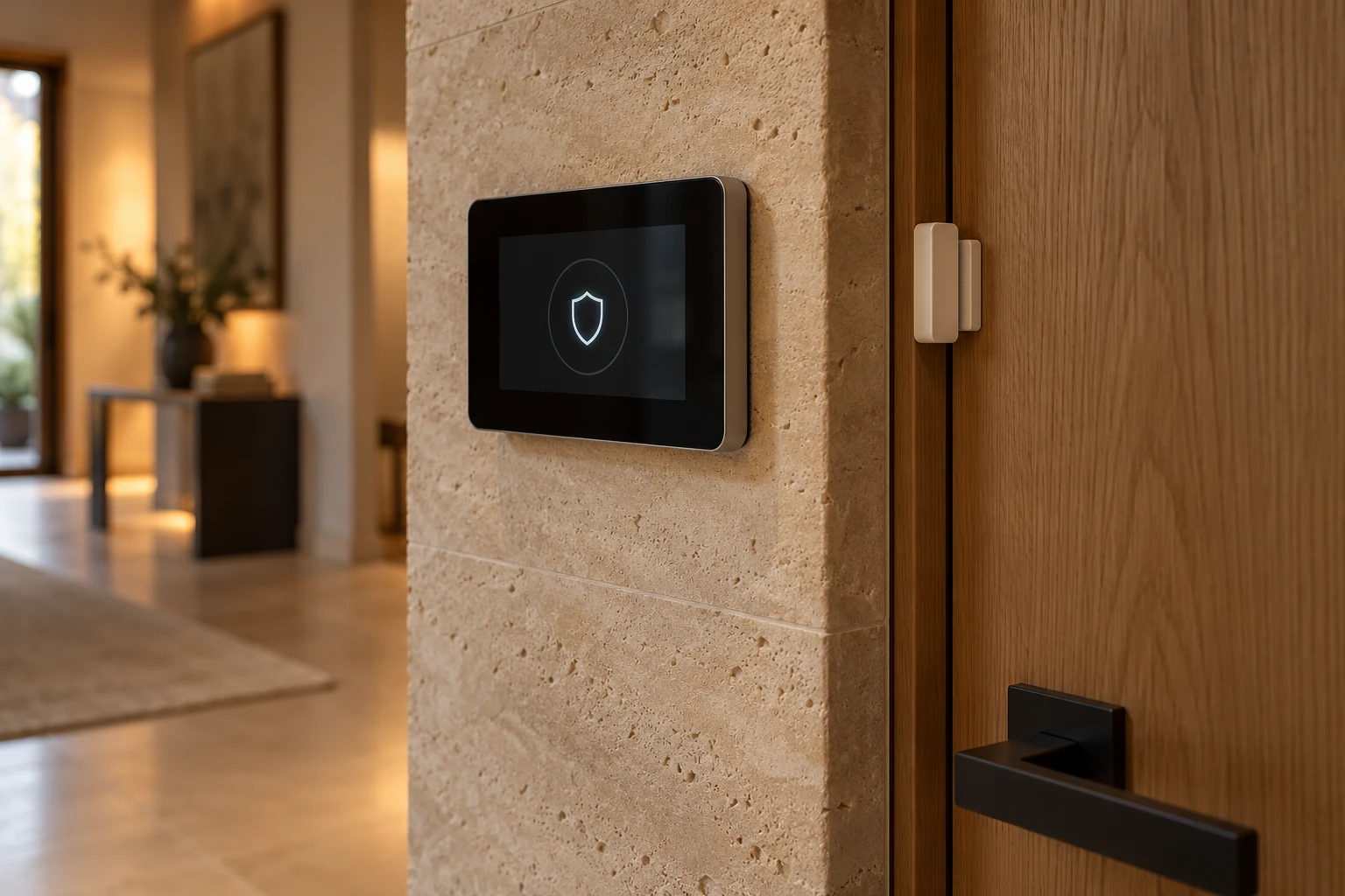 Home alarm keypad and door contact sensor