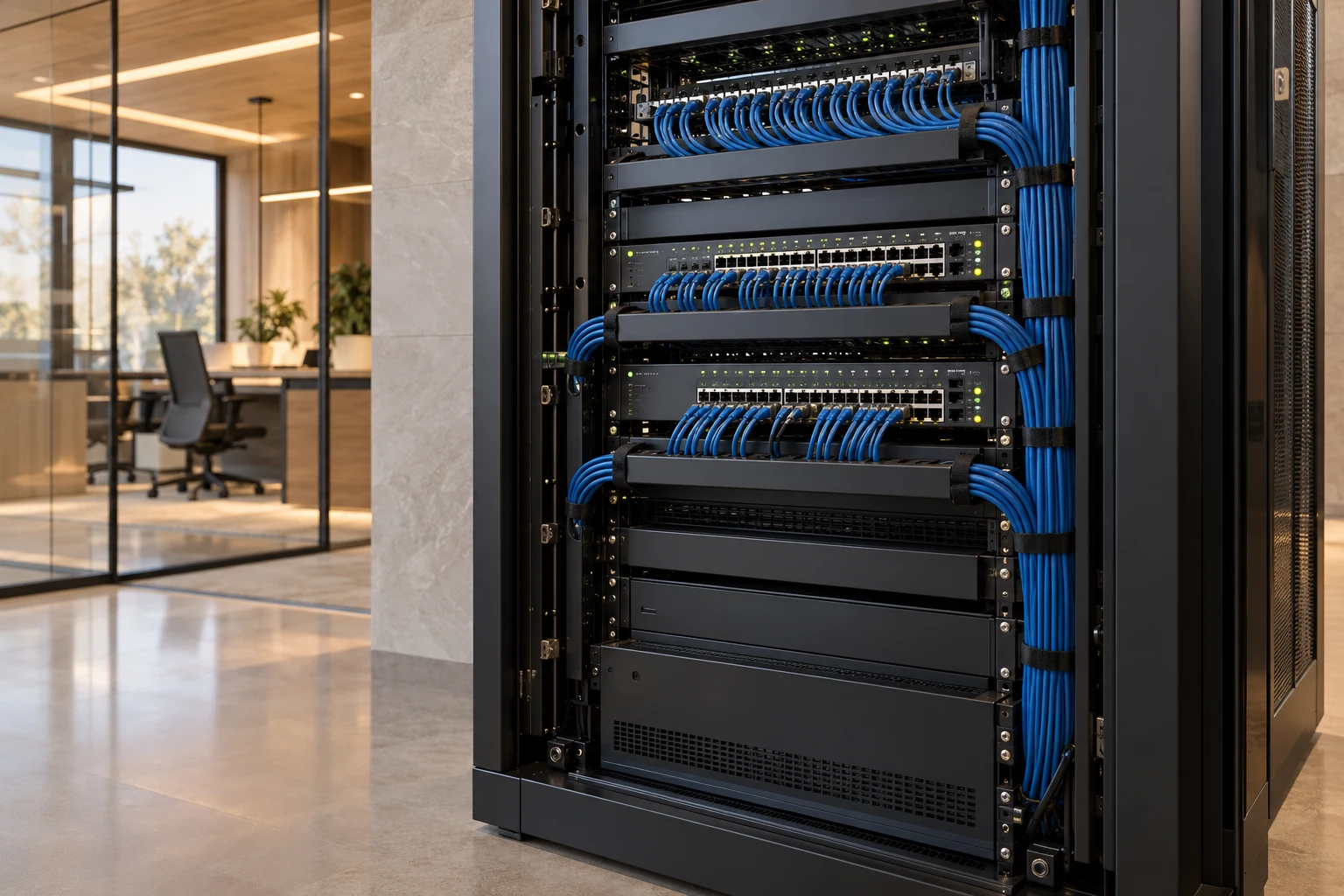 Organized network switches and structured Ethernet cabling