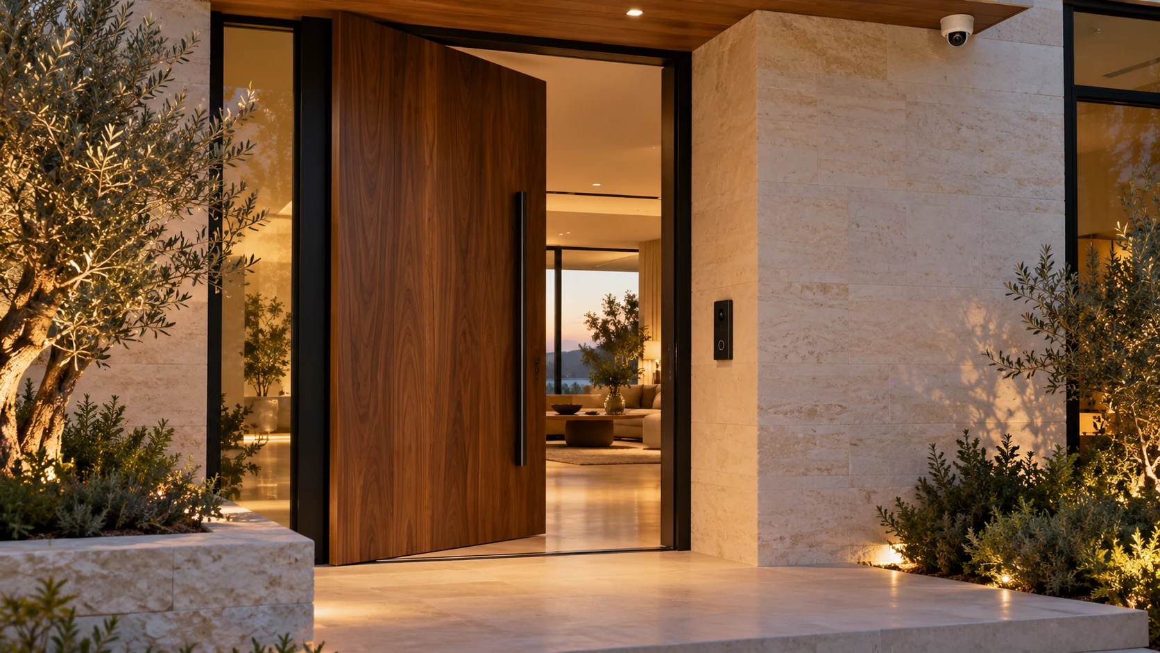 Modern entrance with a video intercom and access control